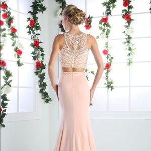 Beaded 2 piece Formal Gown - Peach - Crop Top
